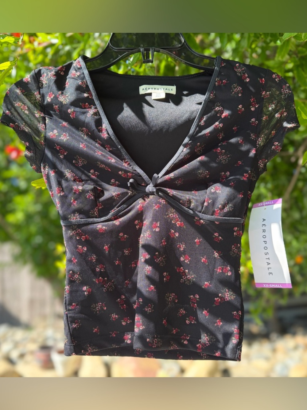 Aeropostale Black Floral Crop Top